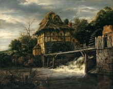 Картина "two undershot watermills with men opening a sluice" художника "рёйсдал якоб исаакс ван"