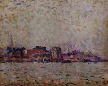 Картина "morning fog over the port of veer, holland" художника "рейссельберге тео ван"