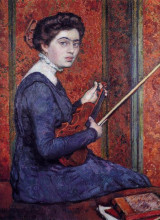 Копия картины "woman with violin (portrait of rene druet)" художника "рейссельберге тео ван"