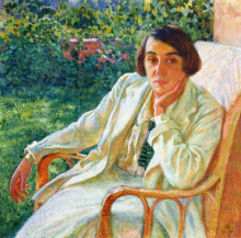 Репродукция картины "elizabeth van rysselberghe in a cane chair" художника "рейссельберге тео ван"