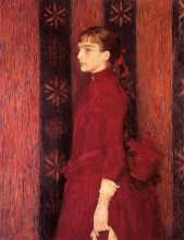 Репродукция картины "portrait of a young girl in red" художника "рейссельберге тео ван"
