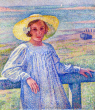 Репродукция картины "elisaeth van rysselberghe in a straw hat" художника "рейссельберге тео ван"