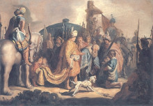 Репродукция картины "david offering the head of goliath to king saul" художника "рембрандт"