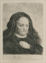 Репродукция картины "rembrandt`s mother in a black dress, as small upright print" художника "рембрандт"