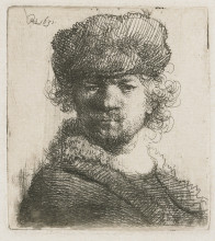 Репродукция картины "self-portrait in a heavy fur cap bust" художника "рембрандт"