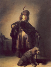 Копия картины "self-portrait in oriental attire with poodle" художника "рембрандт"
