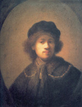 Копия картины "self-portrait with beret and gold chain" художника "рембрандт"