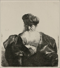 Репродукция картины "an old man with a beard, fur cap and a velvet cloak" художника "рембрандт"