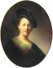 Репродукция картины "bust of a young woman in a cap" художника "рембрандт"