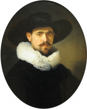 Репродукция картины "portrait of a bearded man in a wide brimmed hat" художника "рембрандт"
