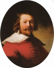 Репродукция картины "portrait of a bearded man, bust length, in a red doublet" художника "рембрандт"