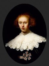 Репродукция картины "portrait of a young woman" художника "рембрандт"