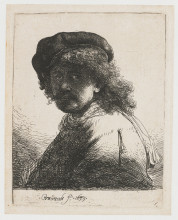 Репродукция картины "self-portrait in a cap and scarf with the face dark bust" художника "рембрандт"