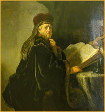 Картина "a scholar seated at a table with books" художника "рембрандт"