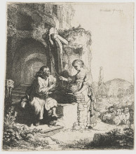 Репродукция картины "christ and the woman of samaria among ruins" художника "рембрандт"