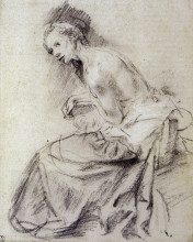 Репродукция картины "female nude seated, suzanne" художника "рембрандт"