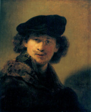 Репродукция картины "self-portrait with beret" художника "рембрандт"