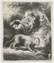 Репродукция картины "st. jerome reading" художника "рембрандт"