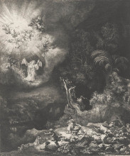 Репродукция картины "the angel appearing to the shepherds" художника "рембрандт"