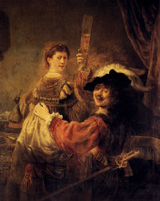 Репродукция картины "блудный сын в таверне" художника "рембрандт"