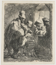 Репродукция картины "the strolling musicians" художника "рембрандт"