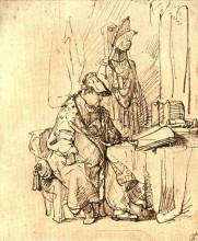 Репродукция картины "a man seated at a table covered with books" художника "рембрандт"