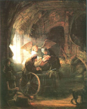 Репродукция картины "tobias cured with his son" художника "рембрандт"