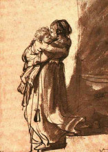Репродукция картины "woman carrying a child downstairs" художника "рембрандт"