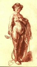 Репродукция картины "female nude with snake (cleopatra)" художника "рембрандт"