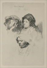 Репродукция картины "three female heads with one sleeping" художника "рембрандт"