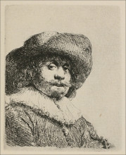 Картина "a portrait of a man with a broad brimmed hat and a ruff" художника "рембрандт"