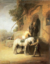 Репродукция картины "добрый самаритянин" художника "рембрандт"