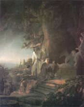 Репродукция картины "christ and st. mary magdalene at the tomb" художника "рембрандт"