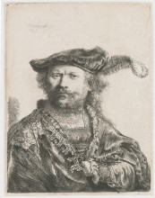 Копия картины "self-portrait in velvet cap and plume" художника "рембрандт"