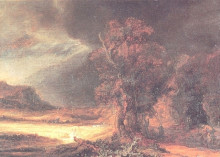 Репродукция картины "landscape with the good smaritan" художника "рембрандт"