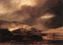 Копия картины "stormy landscape" художника "рембрандт"