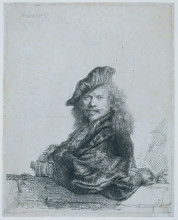 Репродукция картины "self-portrait leaning on a stone sill" художника "рембрандт"