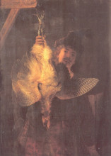 Копия картины "self-portrait with bittern" художника "рембрандт"