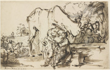 Репродукция картины "eliezer and rebecca at the well" художника "рембрандт"