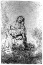 Репродукция картины "madonna and child in the clouds" художника "рембрандт"