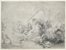Репродукция картины "the large lion hunt" художника "рембрандт"