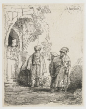 Репродукция картины "three oriental figures (jacob and laban)" художника "рембрандт"