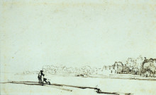 Репродукция картины "view of amstel river in amsterdam" художника "рембрандт"