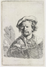 Репродукция картины "self-portrait in a flat cap and embroidered dress" художника "рембрандт"