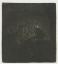 Репродукция картины "student at a table by candlelight" художника "рембрандт"