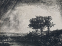 Репродукция картины "the three trees" художника "рембрандт"