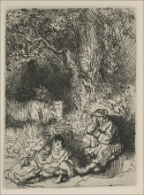 Репродукция картины "the shepards and the family" художника "рембрандт"