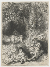 Репродукция картины "the sleeping herdsman" художника "рембрандт"
