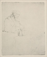 Картина "an old man resting his hands upon a book" художника "рембрандт"