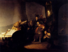 Копия картины "repentant judas returning the pieces of silver" художника "рембрандт"